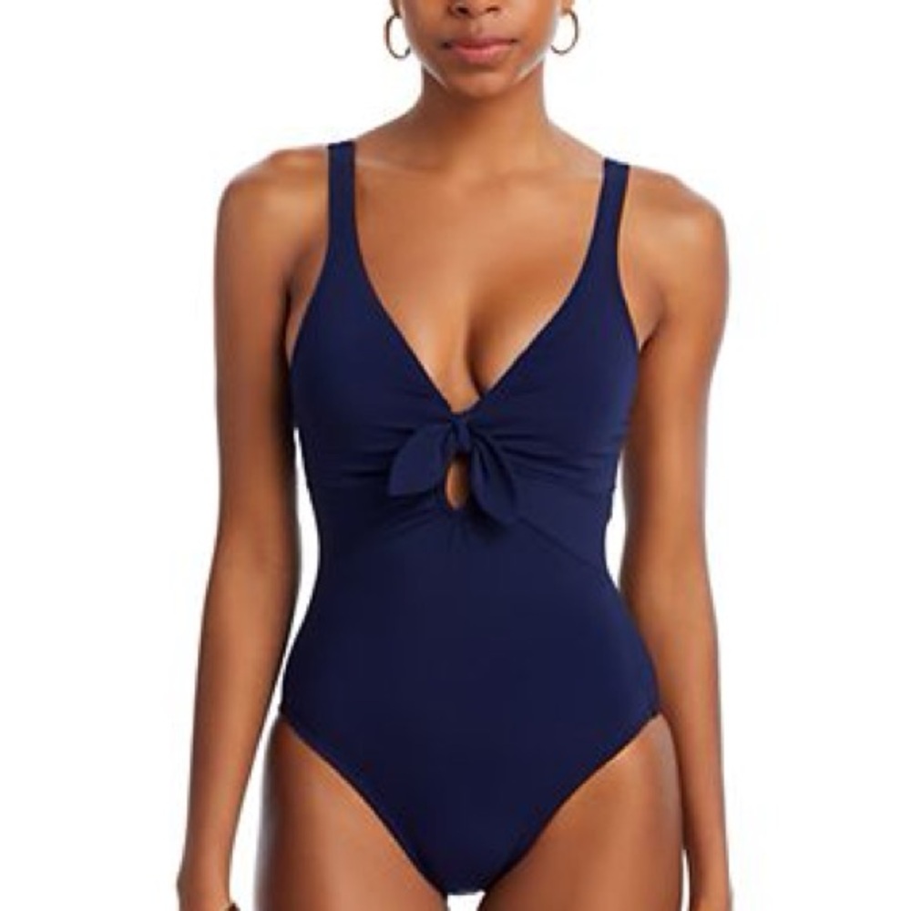Robin Piccone Ava Plunge Neck Tie-Front Swimsuit
